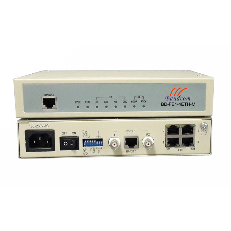 Framed E1 to 4 10/100BaseT with enhanced management Ethernet converter